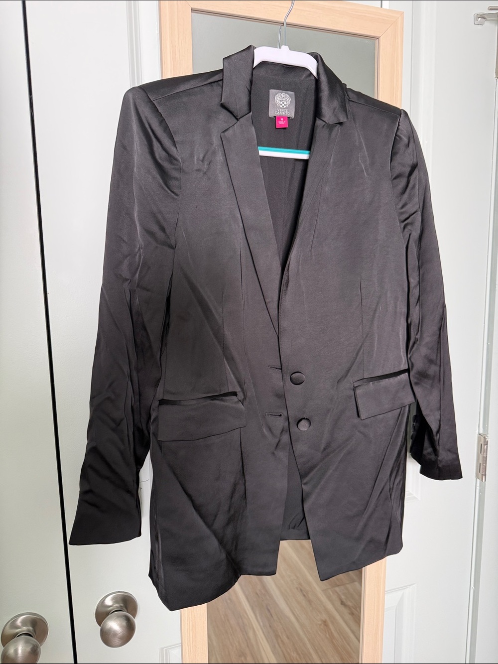 Vince Camuto Black Satin Two-Button Blazer
